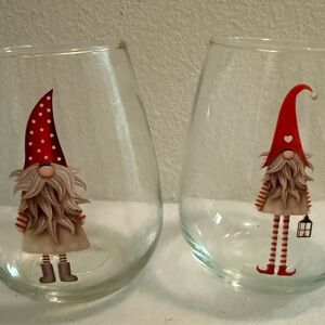 2 Gnome stemless wine glasses. 18oz